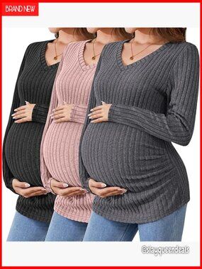 3 pack maternity long sleeve v neck side ruched shirts pregnancy tops sweater